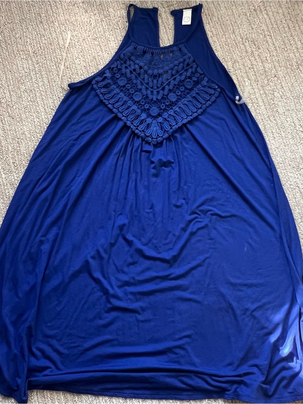 Women's Blue Crochet Yoke Dress